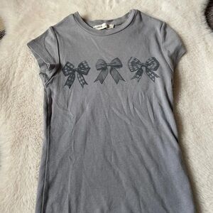 Fred Perry Charcoal Short Sleeve Tee with Bow Accents